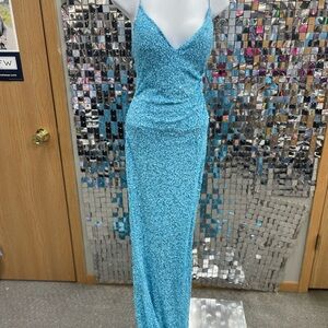 Elegant Blue Spaghetti Strap Dress